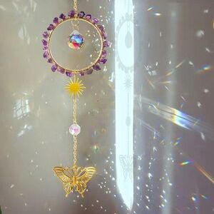 🆕New Healing Amethyst Crystal Sun Catcher with Butterfly Charm